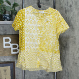 LOGO by Lori Goldstein Women's Mixed Print Button Front Peplum Top