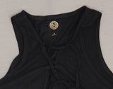 SO Women's Lace Up Front Tank Top Black Medium