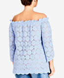 City Chic Trendy Plus Size Lace Off The Shoulder Lined Tunic Top
