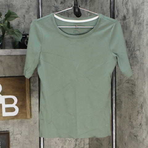 Isaac Mizrahi Live! Women's Essentials Pima Cotton Elbow Sleeve Top Green XS