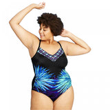 Aqua Green Women's Plus Size V-Neck One Piece Swimsuit