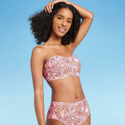 Kona Sol Women's Lightly Lined Bandeau Bikini Top Pink Medium