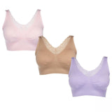 Rhonda Shear Women's Plus Size 3 Pack Lace V-Neck Ahh Bras