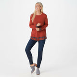 Joan Rivers Plus Size Long Sleeve Sweater With Plaid Cuffs And Hem