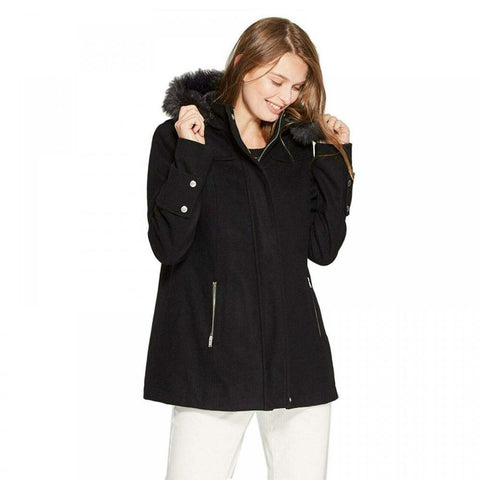 A New Day Women's Wool Duffel Coat with Removable Fur Trim Hood