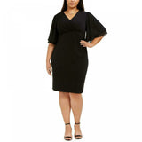 Connected Apparel Women's Plus Size Flutter Sleeve Sheath Dress