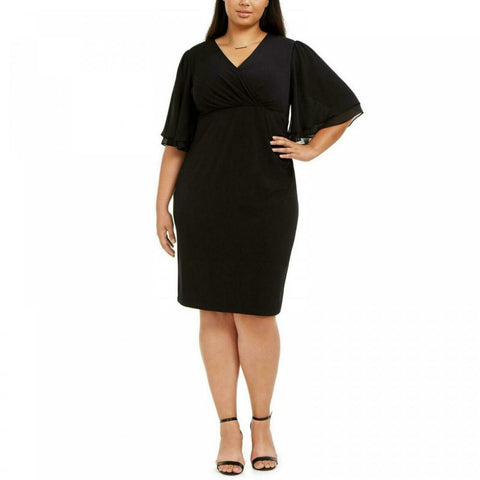 Connected Apparel Women's Plus Size Flutter Sleeve Sheath Dress