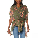 G by Giuliana Women's Printed Sheer Button Front Tunic Top