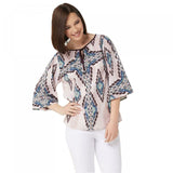 Belle by Kim Gravel Women's Boho Tie-Front Blouse With Tassel
