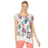 Lemon Way Women's Dolman Sleeve Tropical Printed Slub Knit Top