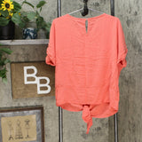 Buffalo Womens Tie Front Woven Top With Crochet Inserts Coral XL
