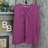DG2 by Diane Gilman Plus Size Mixed Media V Neck Shell Top Raspberry Plus 3X