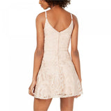 Speechless Women's Junior Fit Shimmer Embroidered Fit & Flare Dress Beige 5