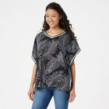 Cuddl Duds Sun Cool Breeze Short-Sleeve Top Black Palm Large