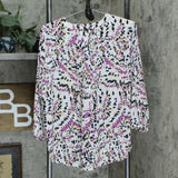 JM Collection 3/4-Sleeve Printed Pleat Back Blouse Pink Dahlia Medium