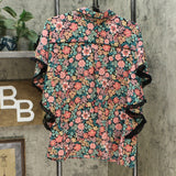 Laurie Felt Women's Butterfly Sleeves Button Front Blouse Coral Floral XL