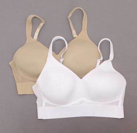 Rhonda Shear 2 Pack Mesh Back Molded Cup Bras White/ Nude Large