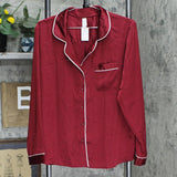 Stars Above Women's 2pc Satin Long Sleeve Top and Shorts Pajama Set Red XL