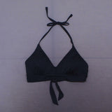 Kona Sol Women's Tie Front Halter Bralette Bikini Top Black Medium