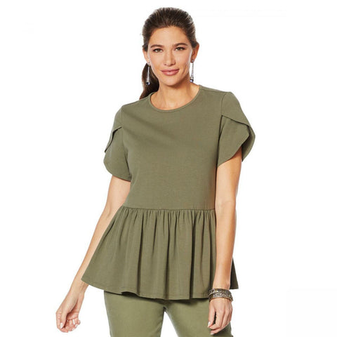 DG2 by Diane Gilman Women's Petal Sleeve Peplum Shirt