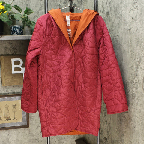 MarlaWynne Women's Reversible Lightweight Quilted Coat Burnt Orange Medium
