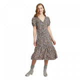 Wild Fable Women's Floral Print Short Sleeve V-Neck Button-Down Midi Dress