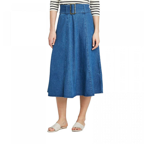 Who What Wear NWT Mid Rise Belted Swing A-Line Midi Skirt Blue 16