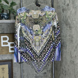 One World Women's Knit Top With Woven Embellished Overlay Charming Art Medium