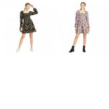 Xhilaration Women's Floral Long Sleeve Square Neck Smocked Top Mini Dress