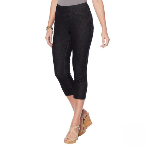 Lemon Way Women's Wonder Stretch Knit Denim Pull On Crop Jeans