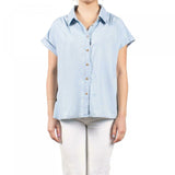 Mauby Plus Size Short Sleeve Button Up Chambray Shirt