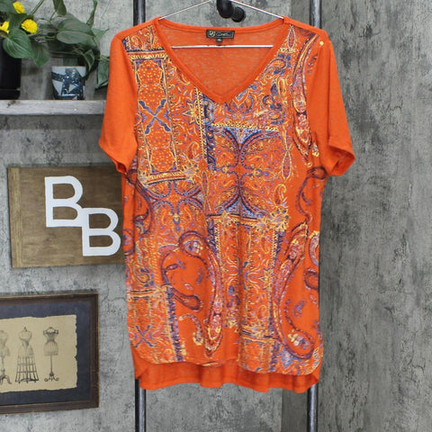 DG2 by Diane Gilman Burnout Embellished Paisley Top Rust Medium