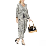 IMAN Long Sleeve City Chic Printed Caftan Dress Black Paisley Large