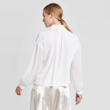 Prologue Women's Long Sleeve High Neck Mixed Media Blouse