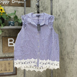 Tommy Hilfiger Women's Plus Size Cotton Striped Lace Trim Shirt