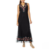 Curations Women's Embroidered Mesh Maxi Dress With Slip