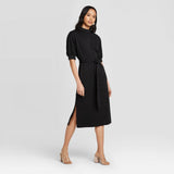 Who What Wear Women's Short Sleeve High Neck Rib Trim A-Line Midi Dress WD-800-2