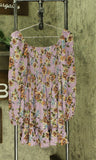 Xhilaration Women's Floral Long Sleeve Square Neck Smocked Top Mini Dress