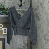 INC International Concepts Women's Surplice Metallic Sweater