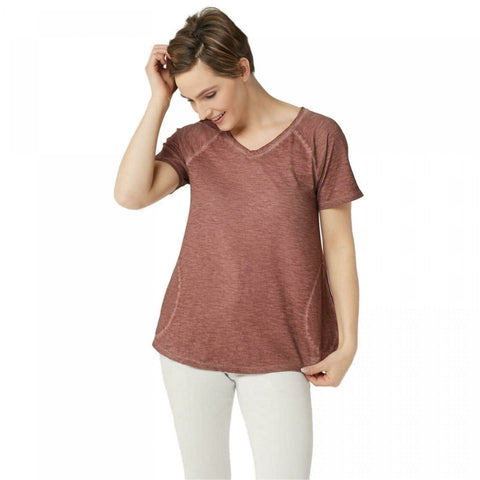 LOGO by Lori Goldstein Distressed Cotton Slub Top With Raglan Seam