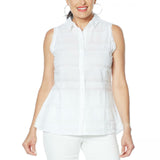 DG2 by Diane Gilman Women's Plus Size Fringed Button Up Sleeveless Shirt