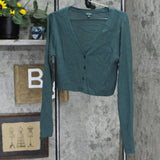 Wild Fable Women's Cropped Button-Front Cardigan Dark Teal Green XL