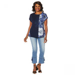 DG2 by Diane Gilman Women's Mixed Media Embroidered Front Seam Blouse