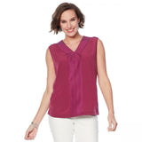 DG2 by Diane Gilman Plus Size Mixed Media V Neck Shell Top Raspberry Plus 3X