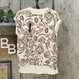 DG2 by Diane Gilman Women's Printed Front Hi Low Hem Mixed Media Top