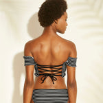 Xhilaration Smocked Underwire Off The Shoulder Striped Bikini Top Black XL