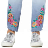 DG2 by Diane Gilman Women's Embroidered Pull-On Exposed Buttons Jeans