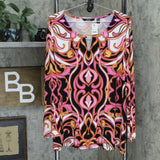 Dennis Basso Women's Plus Size Printed Caviar Crepe Top With Keyhole