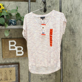 B Collection by Bobeau Women's Roll Cuff Back Pleat V-Neck Slub Knit T-Shirt