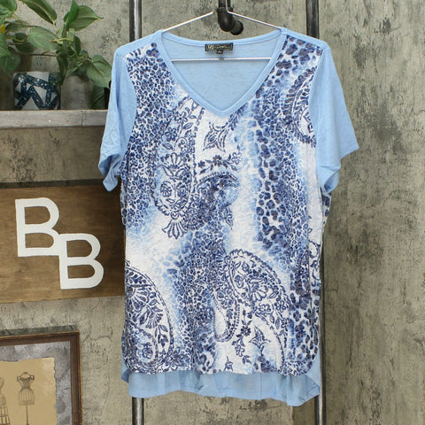 DG2 by Diane Gilman Burnout Printed And Embellished Top Chambray Paisley Large